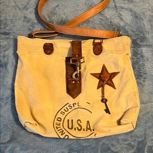 Canvas Shoulder Bag with Leather Accents